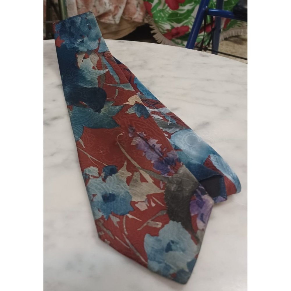 Men's Tie 100% Microfiber Blue Rust Purple Flora Cappuccinol